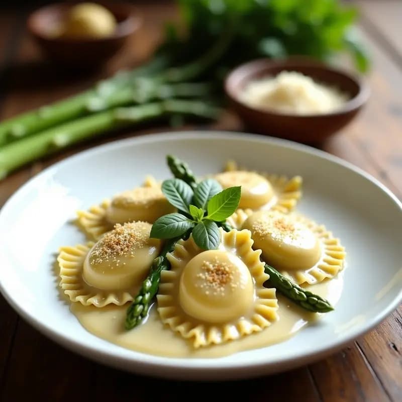 Raviolis de Ricota y Espárragos con Salsa de Nuez Moscada: Receta Italiana sin Horno