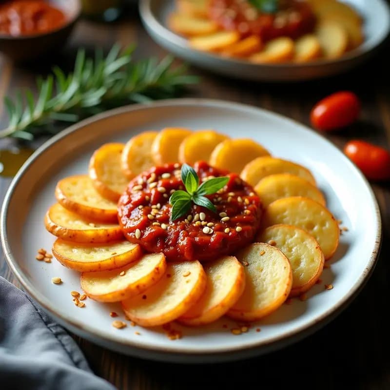Rebanadas de Patata al Horno con Romesco: Entrante Español Vegano y Crujiente