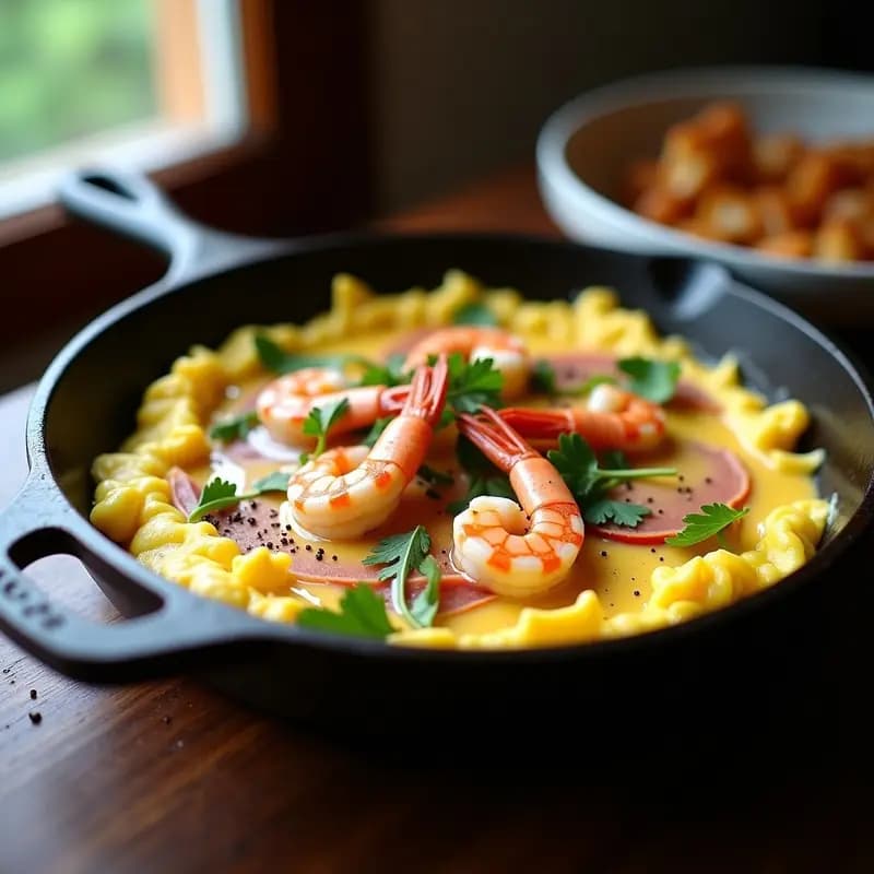 Revuelto de Ajetes y Gambas con Jamón Serrano: Receta Rápida y Elegante