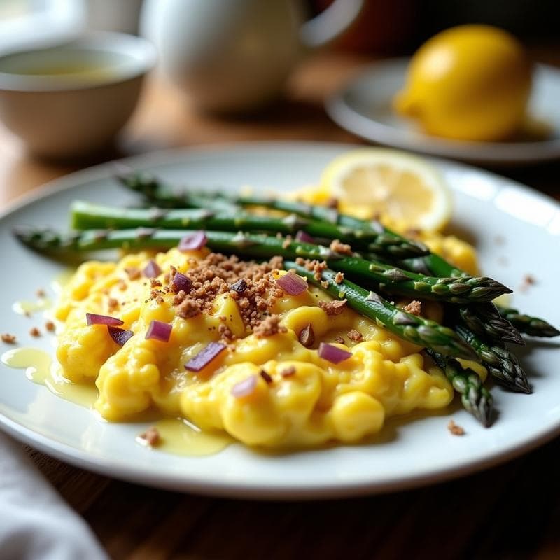 Revuelto de espárragos trigueros y huevo de lino: Desayuno vegano alto en omega-3