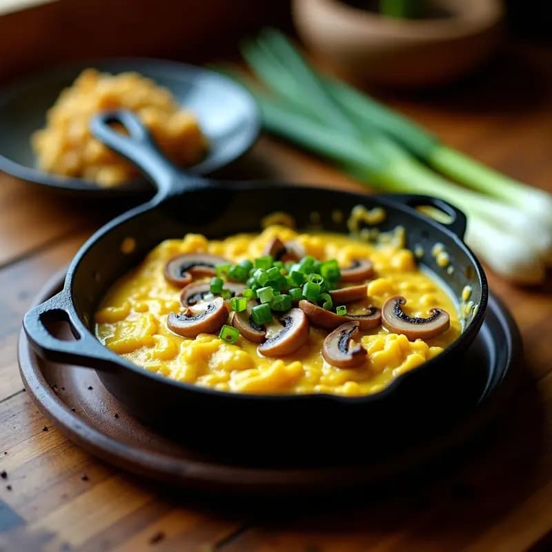 Revuelto de Setas y Ajitos Tiernos: Receta Rápida de Montaña con Huevos de Corral