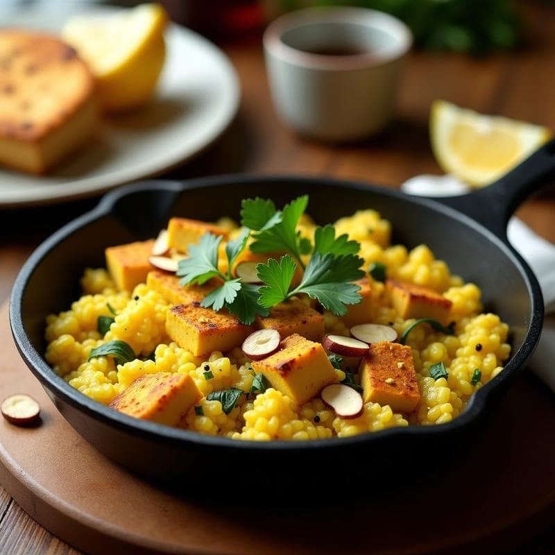 Revuelto de Tofu con Alcachofas y Azafrán: Desayuno Vegano Alta en Proteína