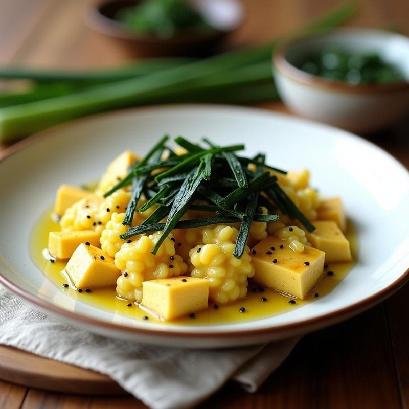Revuelto de Tofu con Algas Nori y cebollino: Desayuno Vegano Alto en Omega-3 en 12 Minutos