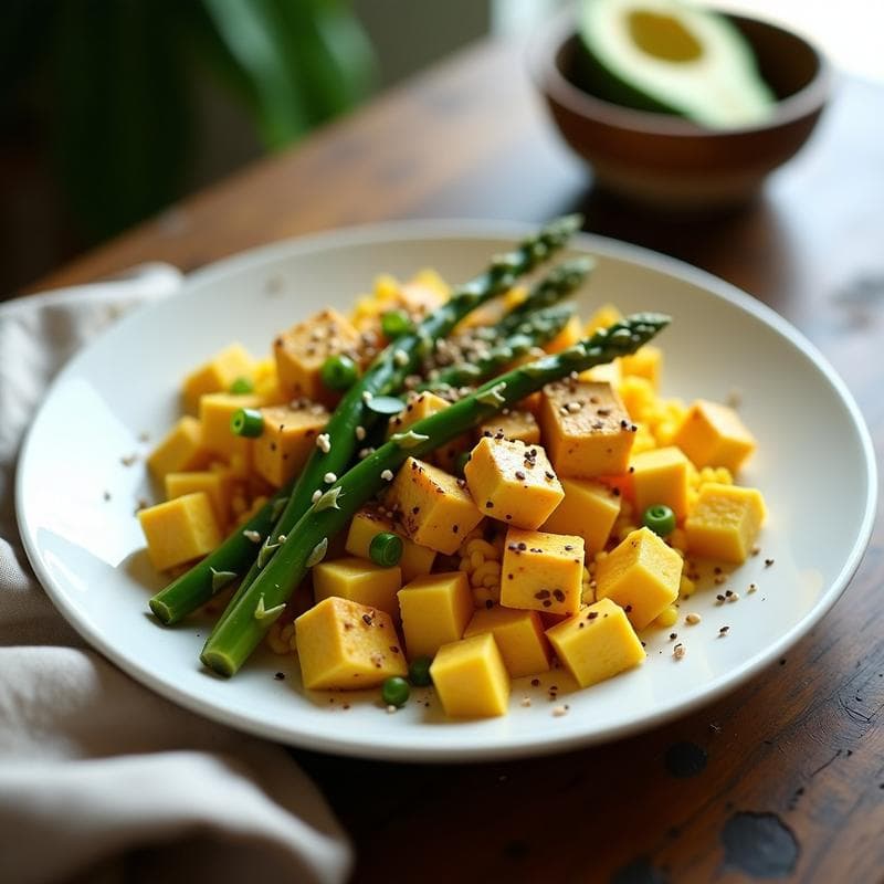 Revuelto de Tofu con Espárragos Tigre y Cúrcuma: Desayuno Vegano y Antiinflamatorio
