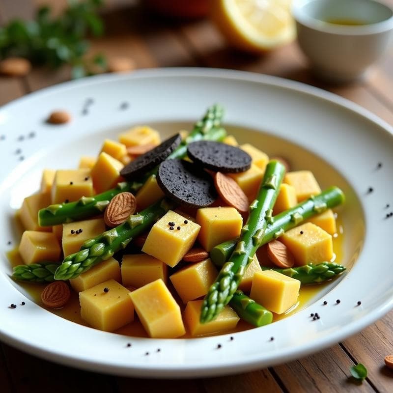 Revuelto de Tofu con Espárragos Trigueros y Trufa: Desayuno Vegano Gourmet en 10 Minutos