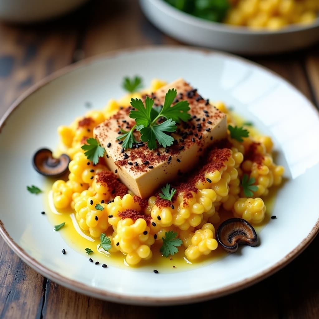 Revuelto de Tofu y Hongos Maitake con Especias de Sumac: Desayuno Vegano Alto en Umami