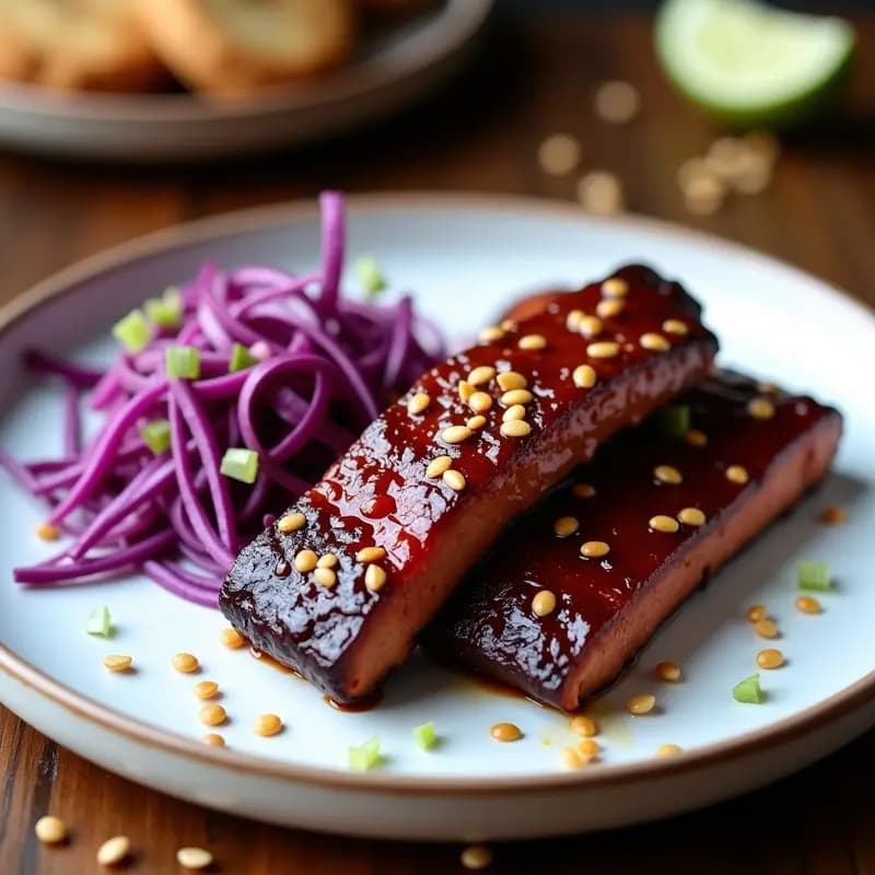 Riblettes de Jackfruit al BBQ con Ensalada de Col Morada: Receta Americana Vegana