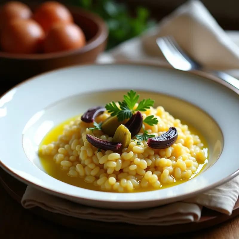 Risotto de aguas con azafrán y alcachofas: Receta española gourmet y sin lactosa