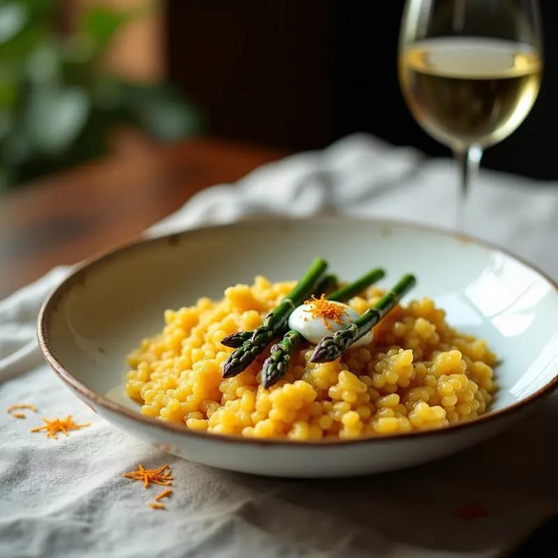 Risotto de Avena y Azafrán con Espárragos Morados: Receta Italiana Vegana y Sin Lácteos