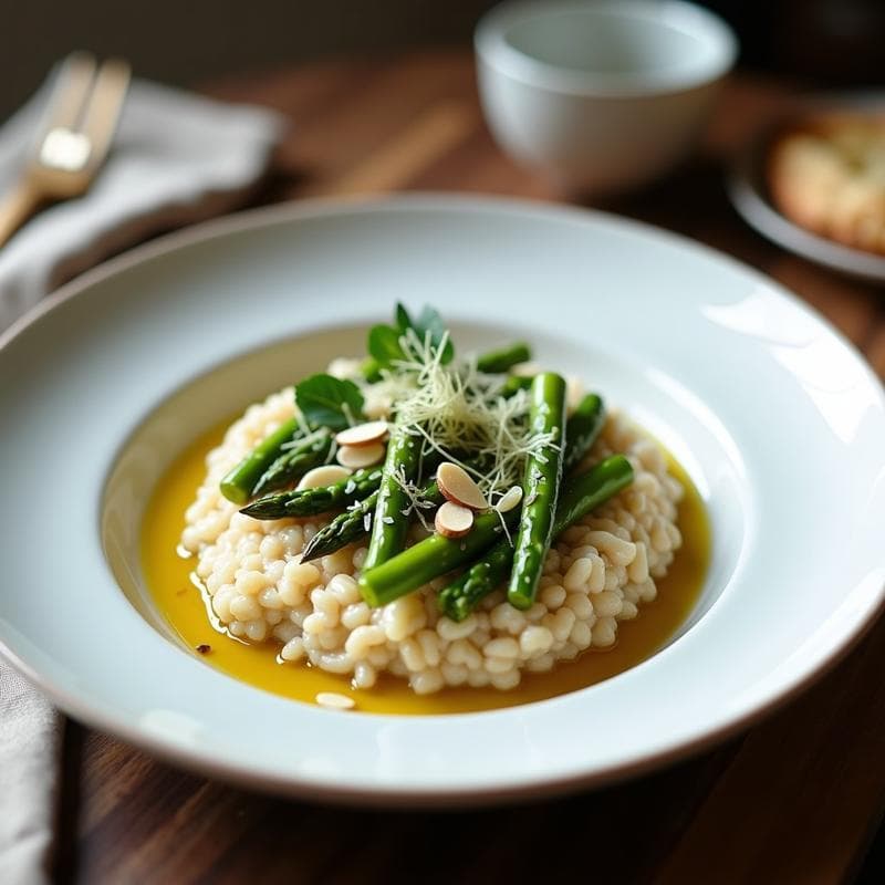 Risotto de Avena Integral con Espárragos and Salsa de Trufa: Receta Keto Sin Lactosa