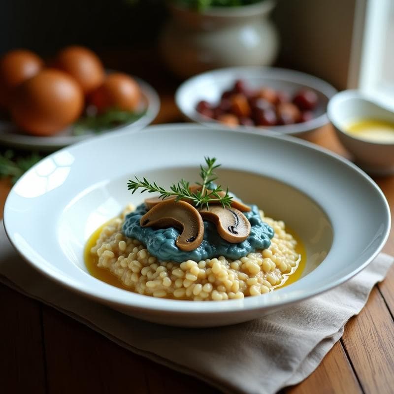 Risotto de Avena con Champiñones Portobello y Queso Azul Vegano: Receta en Thermomix