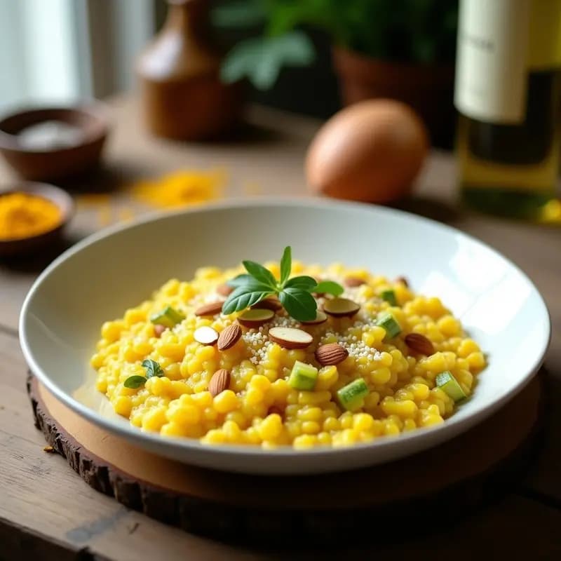 Risotto de Azafrán y Calabacín con Queso de Cabra: Receta francesa cremosa y baja en calorías