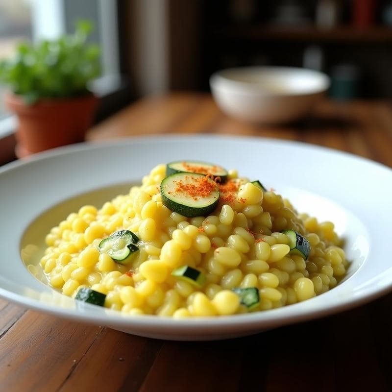 Risotto de Azafrán y Calabacines: Receta en Airfryer Sin Remover y Alta en Proteína