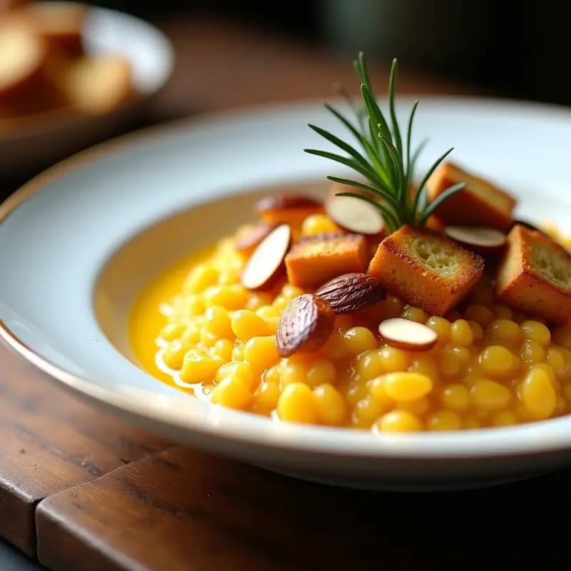 Risotto de Azafrán y Calabaza con Crutones de Pan de Centeno: Receta Italiana Gourmet