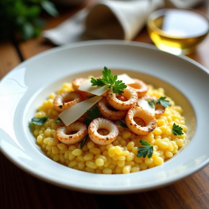 Risotto de Azafrán con Calamares: Receta Italiana en 25 Minutos y Alta en Proteína