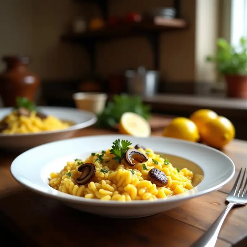 Risotto Milanes de Azafrán y Champiñones: Receta Italiana Creamosa con Toque Elegante