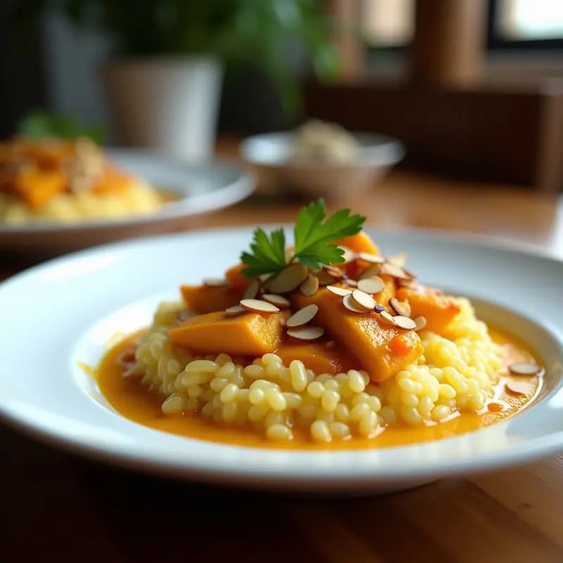 Risotto de Azafrán con Pollo al Curry: Receta Italiana y India Fusionada en 30 Minutos