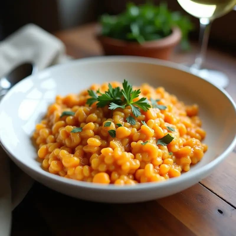 Risotto de Boniato y Gorgonzola Vegano: Receta Cremosa en 25 Minutos sin Lácteos