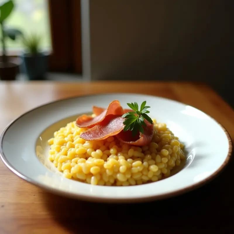 Risotto de Calabacín y Azafrán con Crujiente de Jamón Serrano: Receta Italiana de Autor