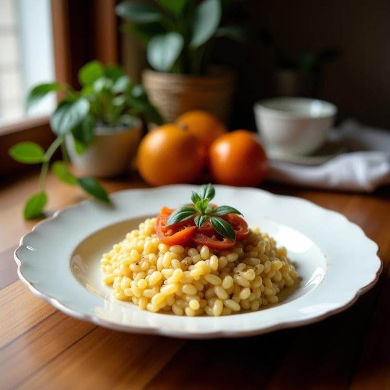 Risotto de Calabacín y Azafrán con Tocino Crujiente: Receta en Olla Exprés Sin Lácteos