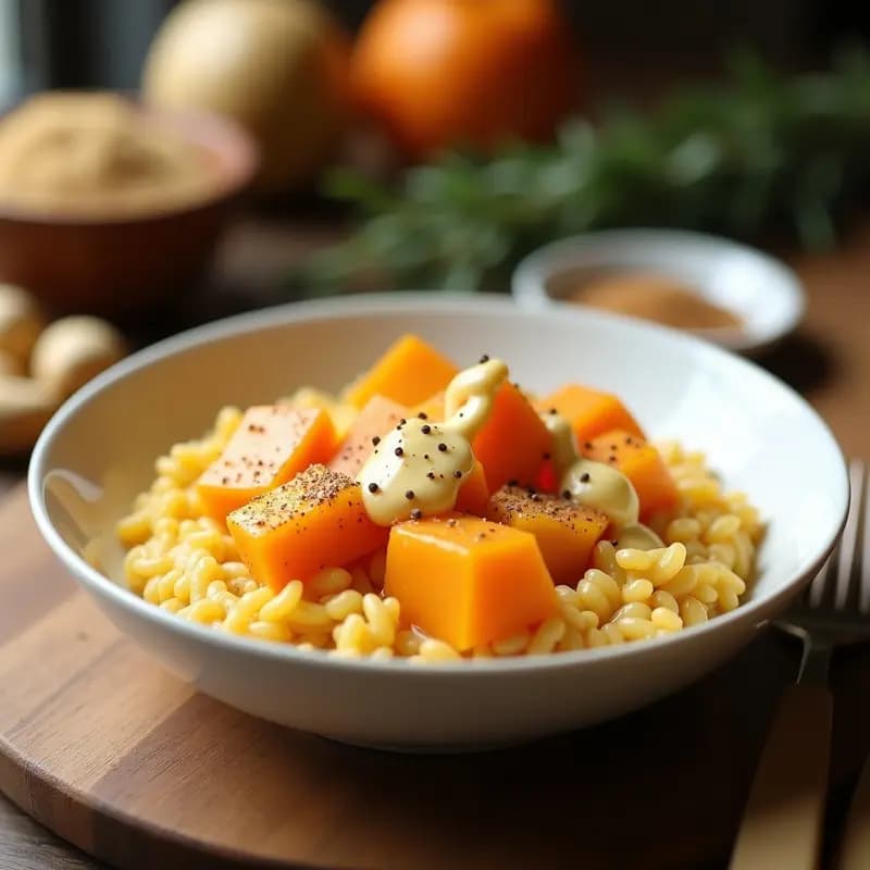Risotto de Calabaza y Azúcar Moreno con Queso de Cashew: Receta Vegana y Cremosa