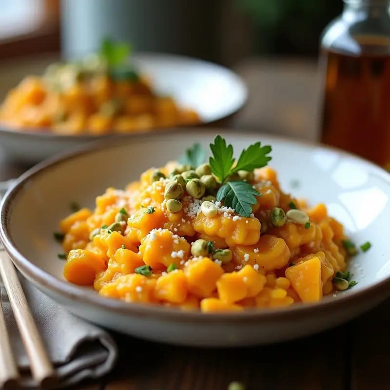 Risotto de Calabaza Butternut y Queso de Almendras con Crujiente de Pistachos: Receta Keto en Olla Express