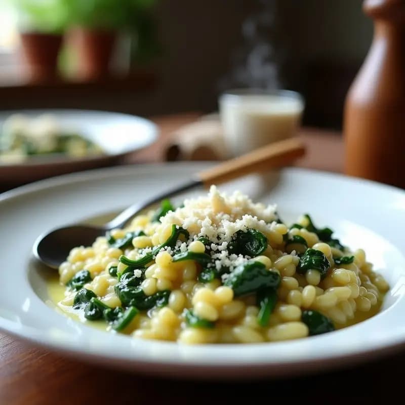 Risotto Calabrés con Espinacas y Queso Pecorino: Receta Tradicional en 30 Minutos