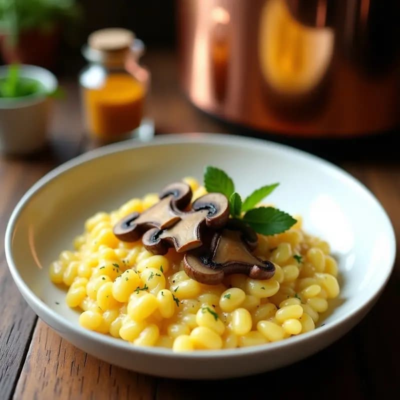Risotto de Champiñones y Azafrán con Caldo de Verduras: Receta Italiana en Olla a Presión