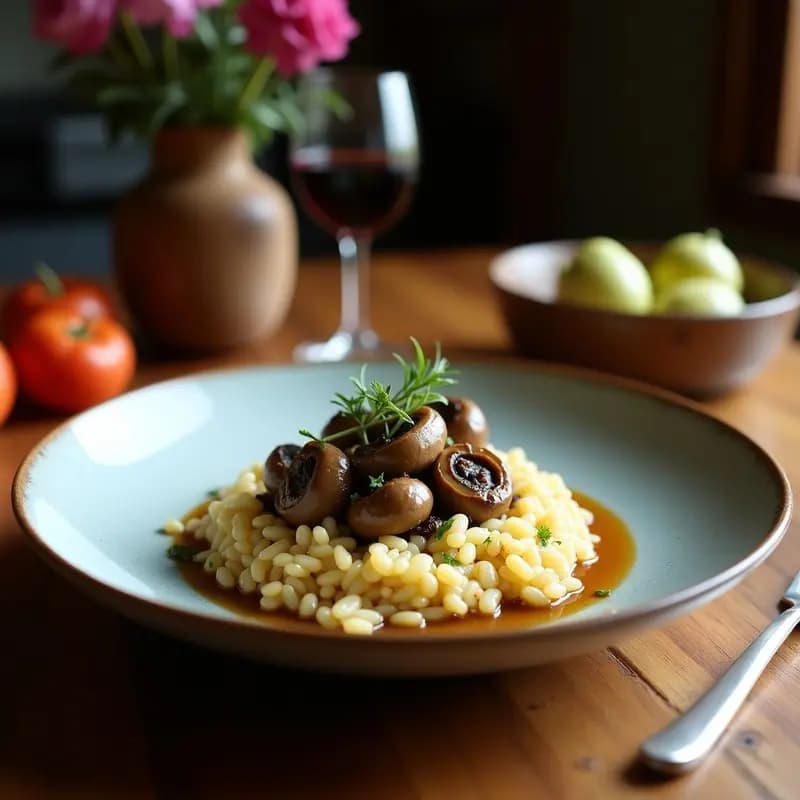 Risotto de Champiñones Portobello y Vinagre de Frambuesa: Receta Italiana Gourmet Sin Lácteos