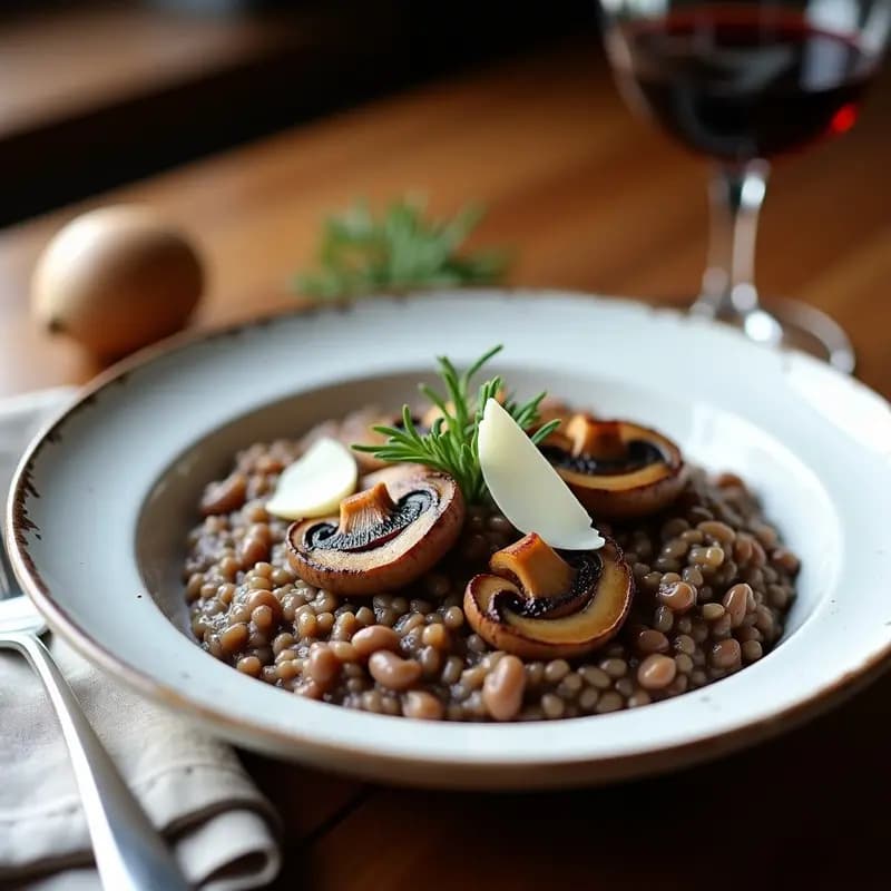Risotto de Champiñones Portobello y Vino Tinto: Receta Italiana Crema y Reconfortante