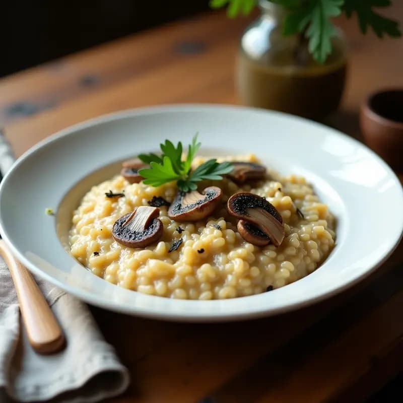 Risotto de Champiñones y Trufa con Caldo de Verduras: Receta Italiana Vegana y Cremosa