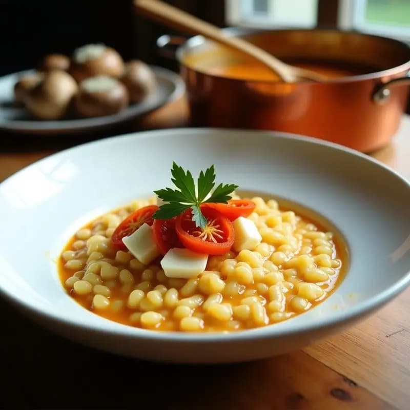 Risotto de Chongos Zamoranos y Tomates Secos con Caldo de Champiñones: Receta Mexicana Gourmet