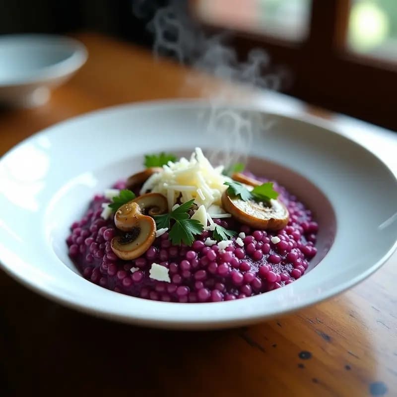 Risotto de Col Morada y Champiñones con Queso de Cabra: Receta Italiana Colorida