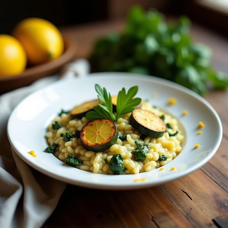 Risotto de Col Rizada y Calabacín con Toque de Limón: Receta Italiana Vegana y Sin Lácteos