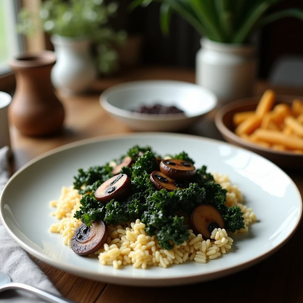Risotto de Col Rizada y Champiñones Portobello: Receta Vegana con Caldo de Bone Broth de Verduras