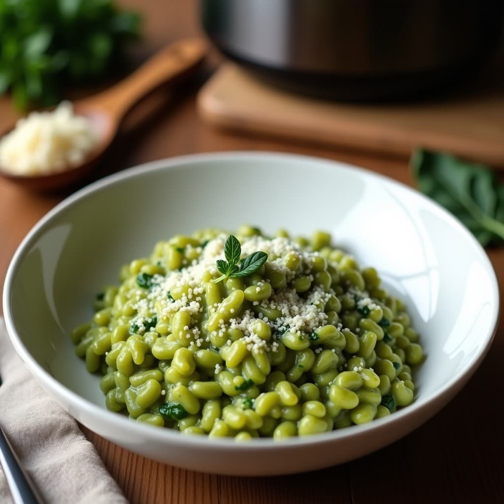 Risotto de Col Rizada y Queso Pecorino: Receta en Olla Exprés con Toque de mostaza de Dijon