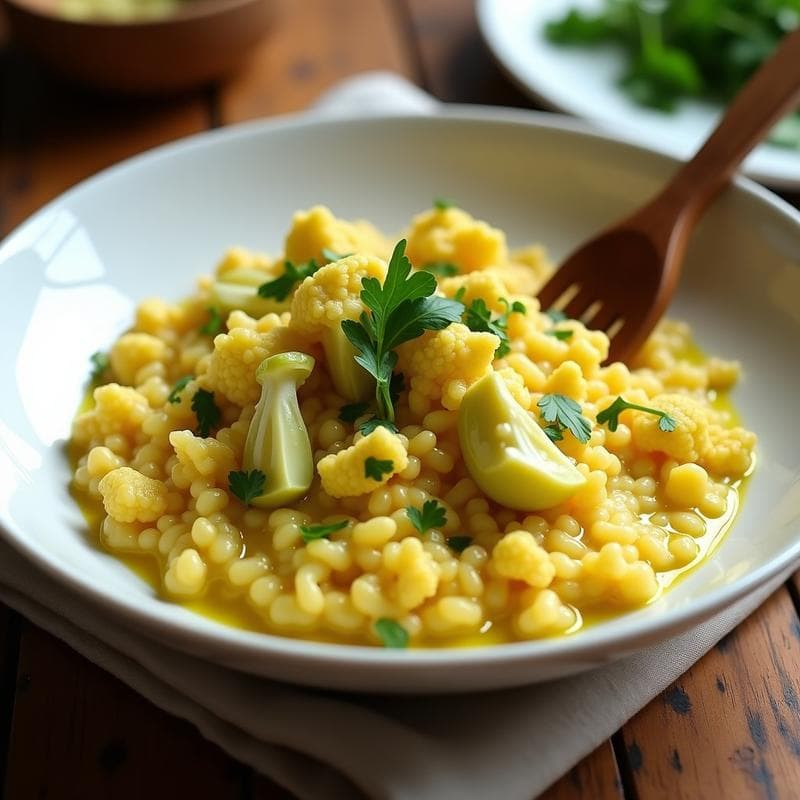 Risotto de Coliflor con Azafrán y Alcachofas: Receta Vegana en Airfryer y Sin Lactosa