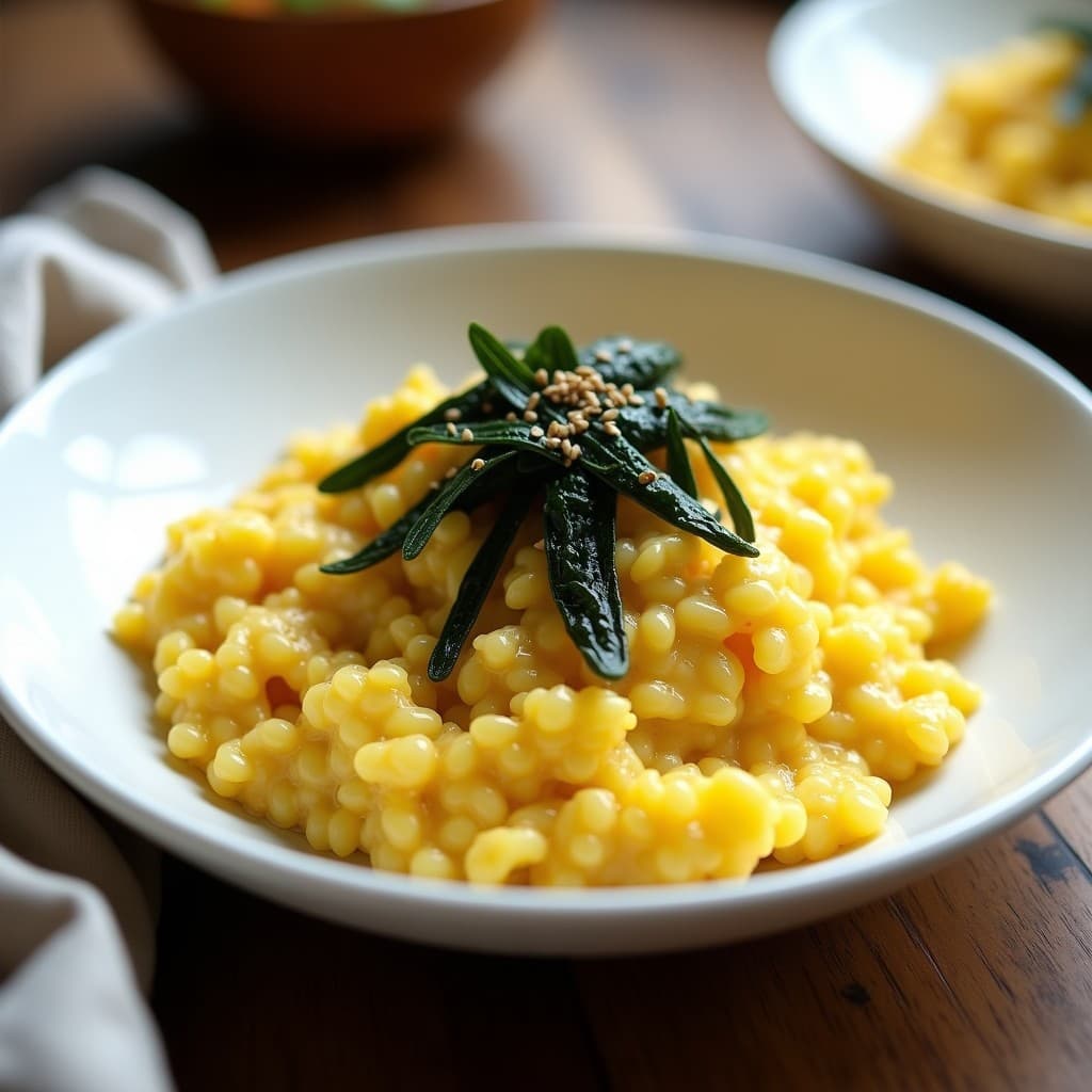 Risotto de Coliflor y Azafrán con Algas Nori: Receta low-carb Sin Lactosa en 20 Minutos