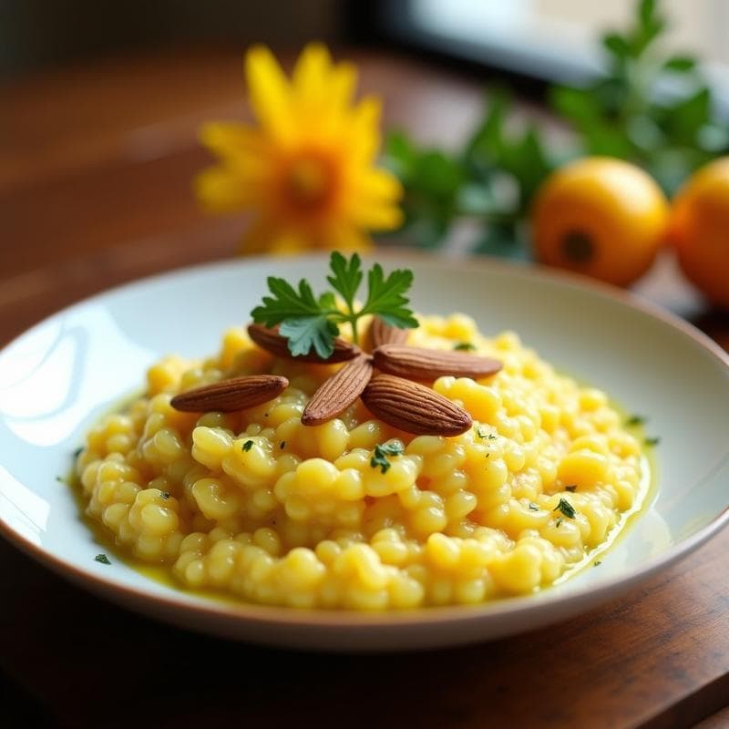 Risotto de Coliflor y Azafrán con Virutas de Almendra: Receta Vegana y Sin Carbohidratos