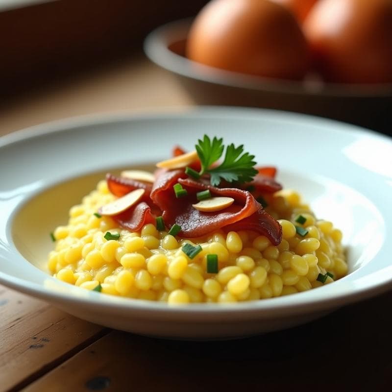 Risotto de Coliflor y Azafrán con Crujiente de Jamón Serrano: Receta Keto y Sin Lactosa