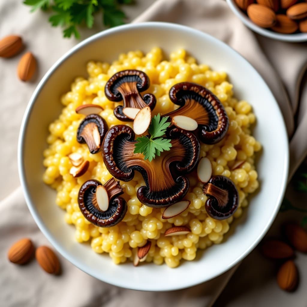 Risotto de Coliflor con Azafrán y Champiñones Portobello: Receta Italiana Vegana