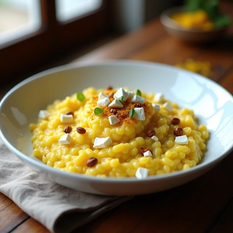 Risotto de Coliflor y Azafrán: Receta Sin Carbohidratos con Queso de Cabra y Pistacho