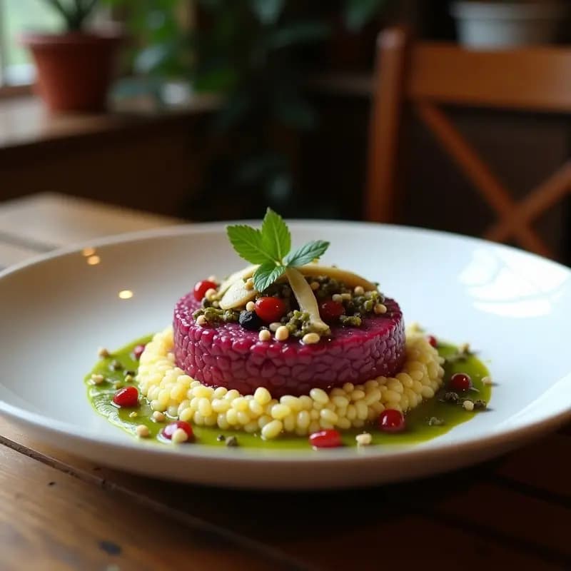 Risotto de Coliflor Morada con Alcachofas y Salsa de pistachos: Receta Italiana Keto en 20 Minutos