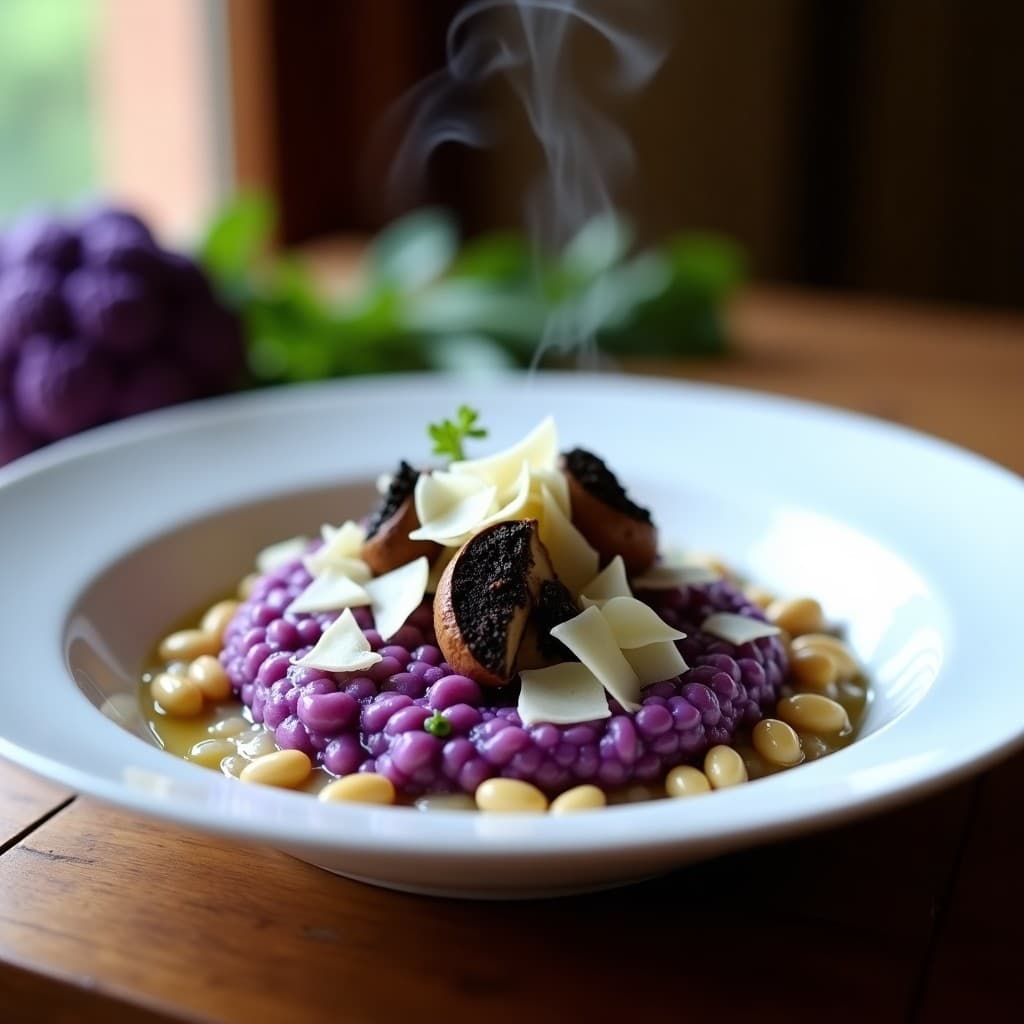 Risotto de Coliflor Morada y Boletus: Receta en Olla Exprés con Toque de Trufa Negra
