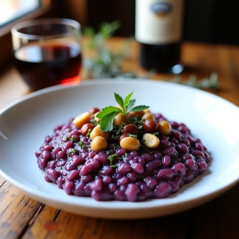 Risotto de Coliflor Morada con Reducción de Oporto: Receta Gourmet Vegana en Olla Express
