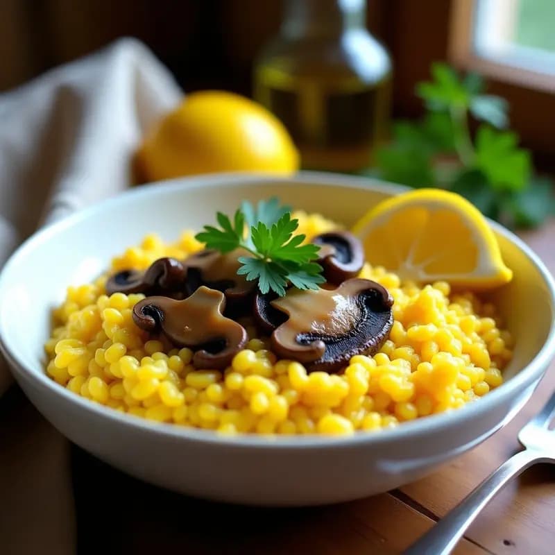 Risotto de Cúrcuma y Hongos Portobello: Receta Italiana Vegana y Antiinflamatoria