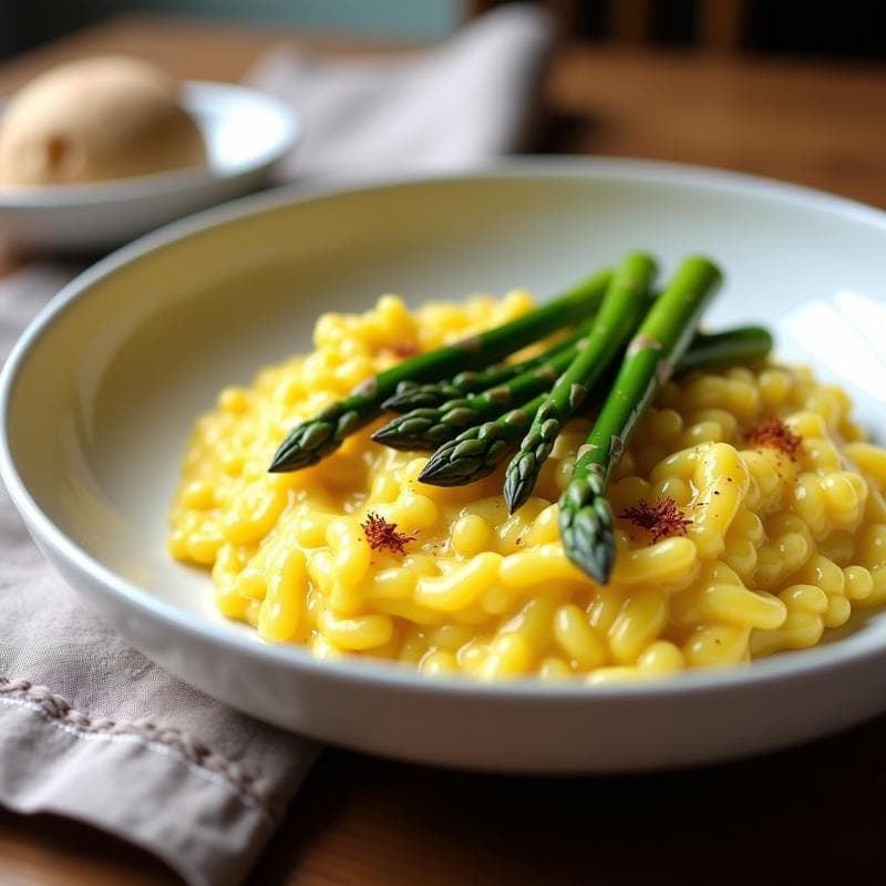 Risotto de Espárragos Trigueros y Azafrán: Receta en Olla Exprés Vegana y Cremosa