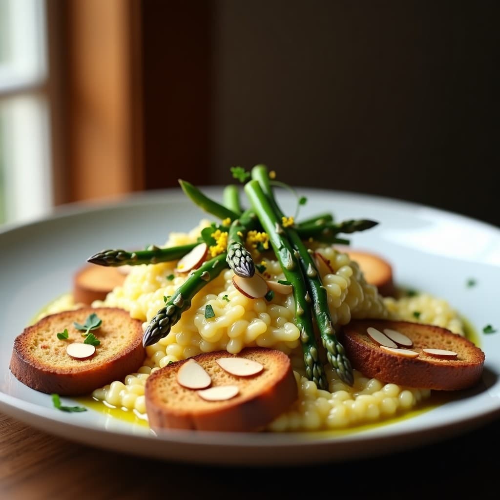 Risotto de Espárragos y Azafrán con Tostadas de Pan de Centeno: Receta Italiana en Airfryer