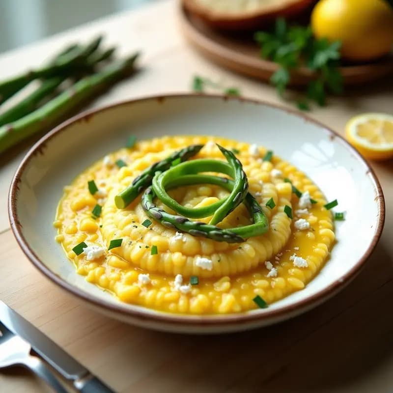 Risotto de Espárragos trilados y Azafrán: Receta Italiana Cremosa con Toque Primaveral