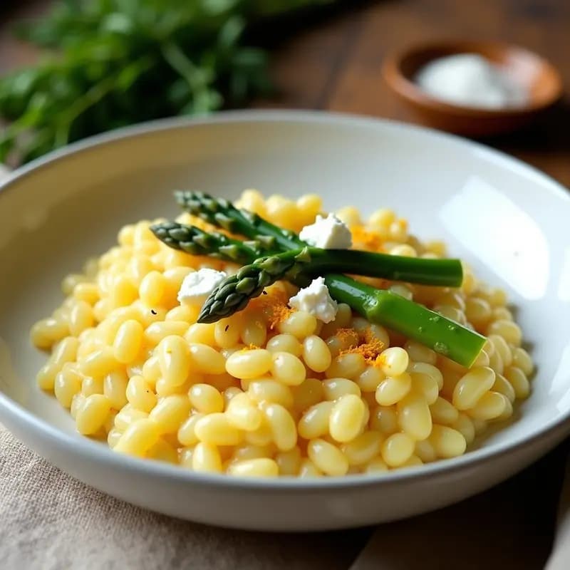 Risotto de Espárragos y Azafrán con Queso de Castañas: Receta Italiana Vegana y Primaveral